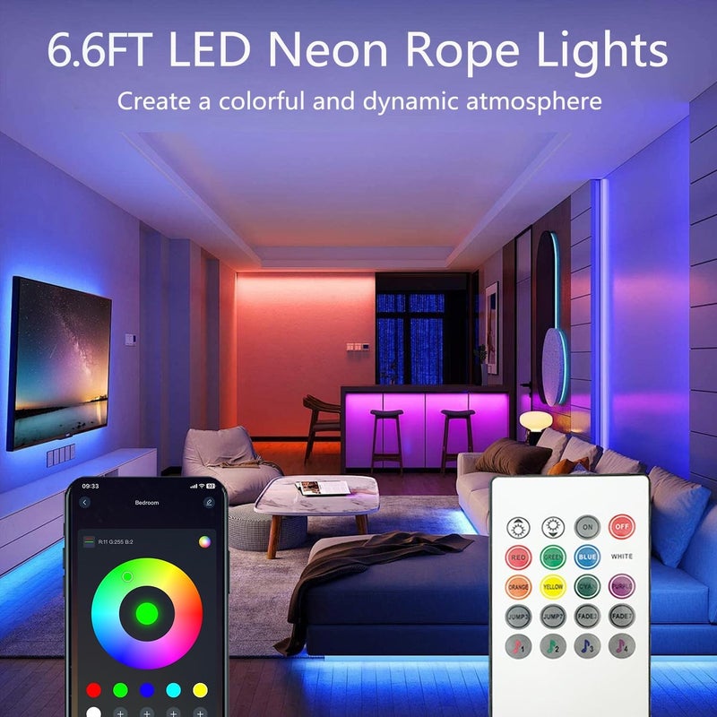 httpsmp 6.6FT Neon Rope Lights,Flexible Led Light Control with App/Remote,Multiple Modes,IP67 Outdoor Waterproof,Music Sync Strip for Bedroom - Image 2